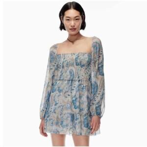 Wilfred Tempest Mini Dress Paisley Dress Women's Large Long Sleeves Pastel Blue